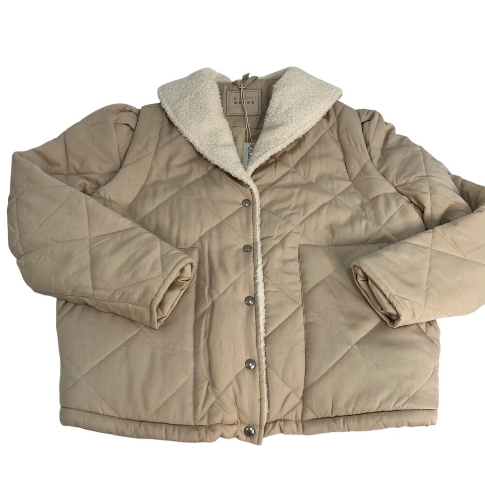 Blank NYC Size XL Faux Fur Trim Snap Front Quilted Puffer Jacket Cream Cozy NWT - Picture 2 of 16